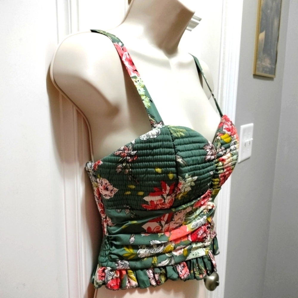 Bog Collective Floral Ruched Corset Tank Top Womens Small - Picture 6 of 7